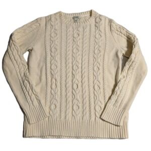L.L.Bean Cable Knit Sweater Womens Small Cream Cotton Crewneck Classic
